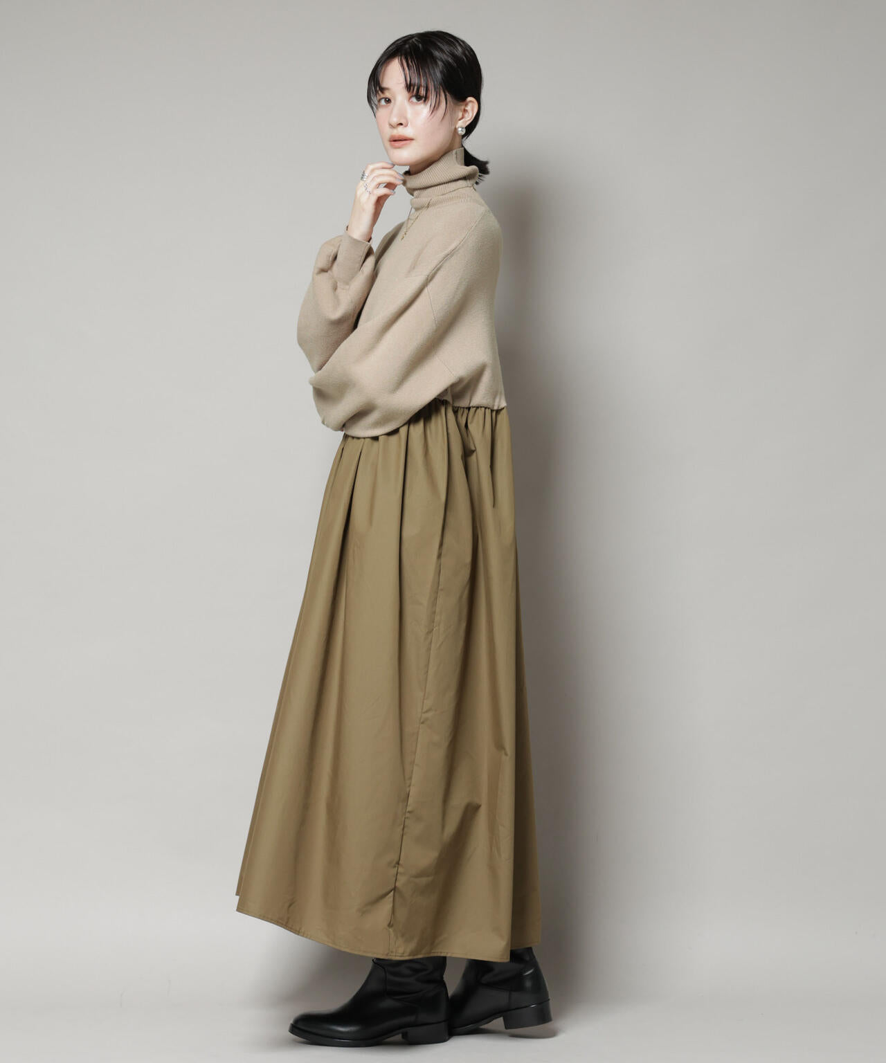 異素材コンビドッキングタートルワンピース