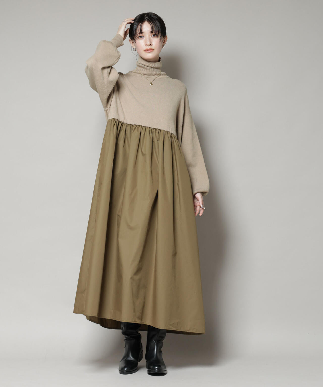 異素材コンビドッキングタートルワンピース