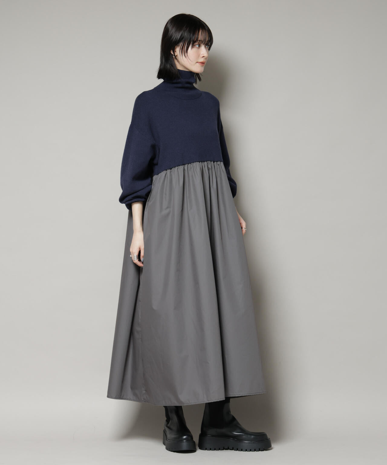 異素材コンビドッキングタートルワンピース