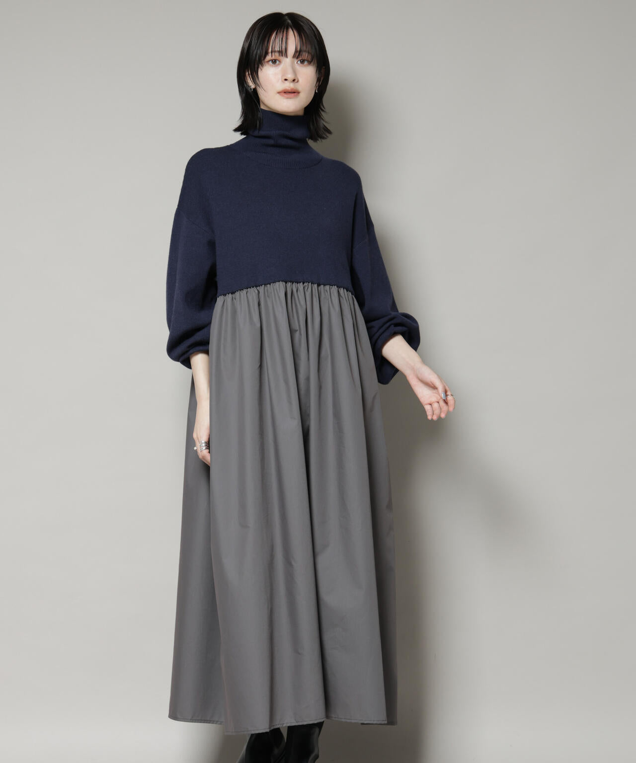 異素材コンビドッキングタートルワンピース