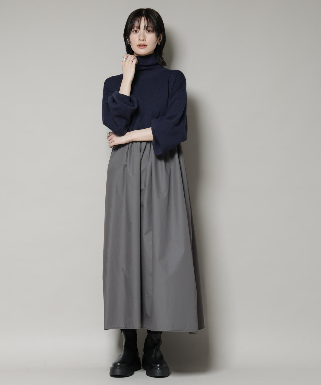 異素材コンビドッキングタートルワンピース