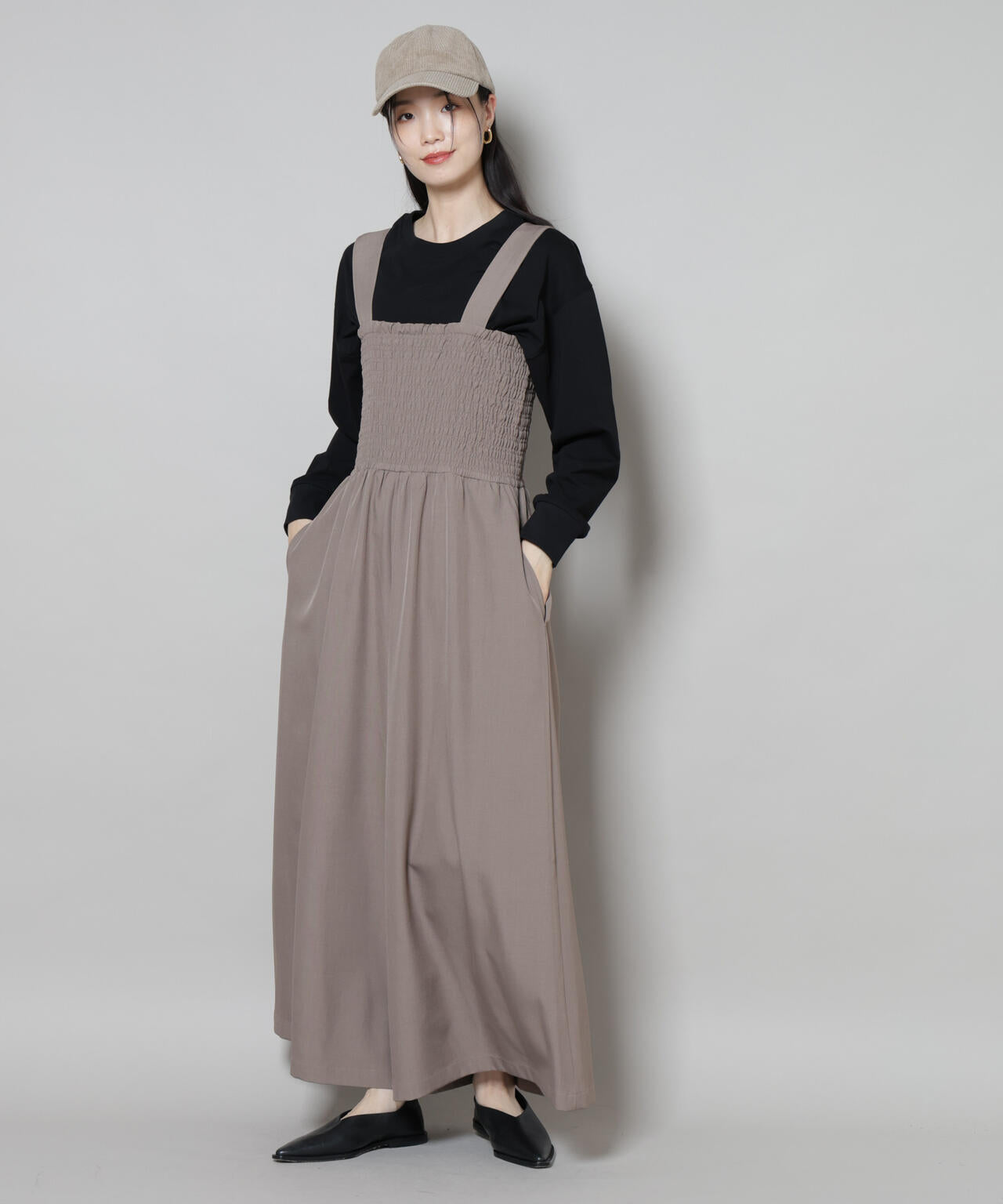 シャーリングサロペット