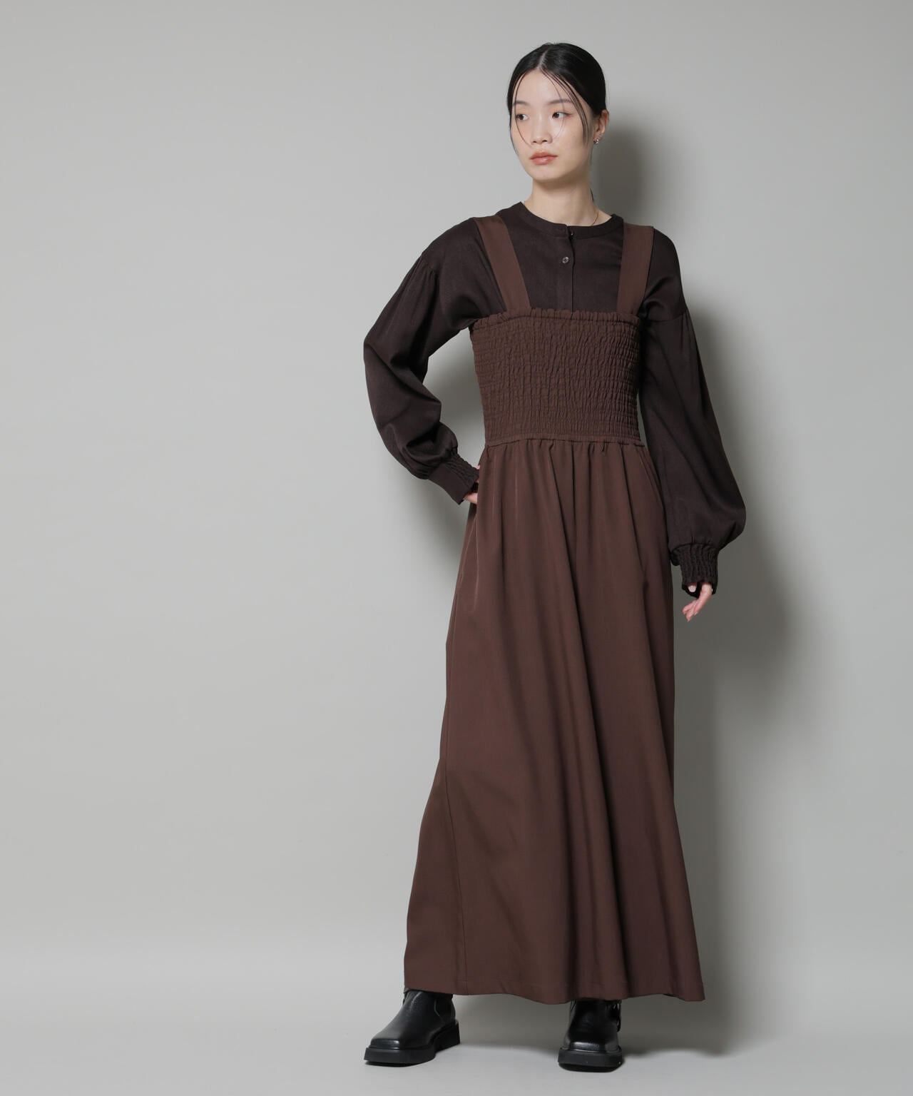 シャーリングサロペット