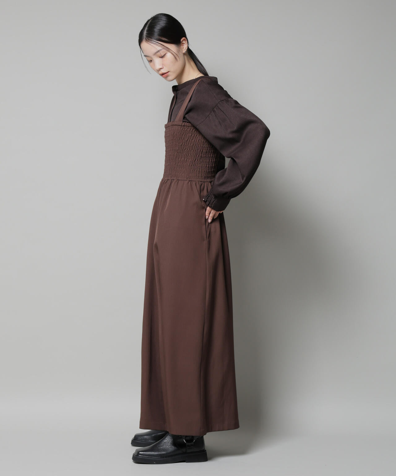 シャーリングサロペット