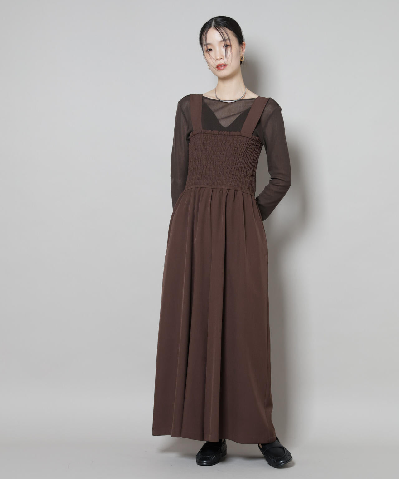 シャーリングサロペット