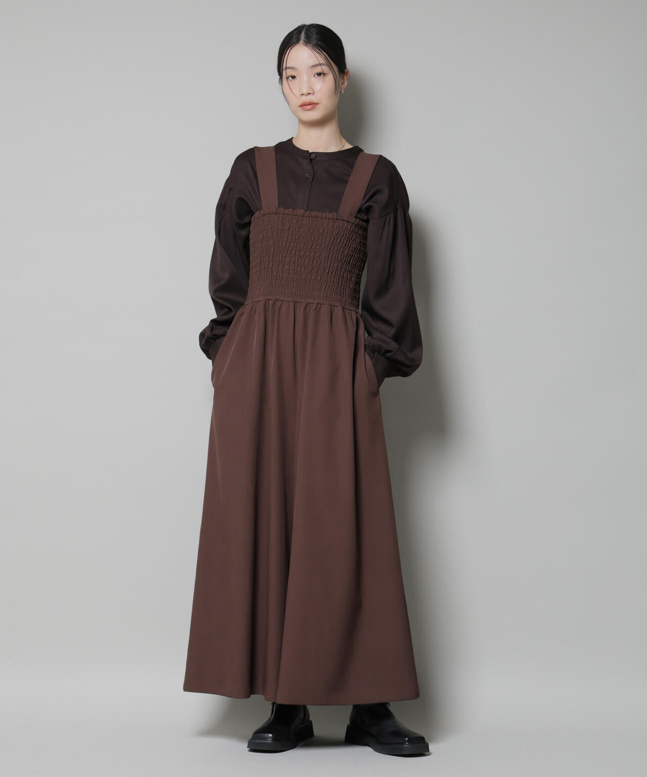 シャーリングサロペット