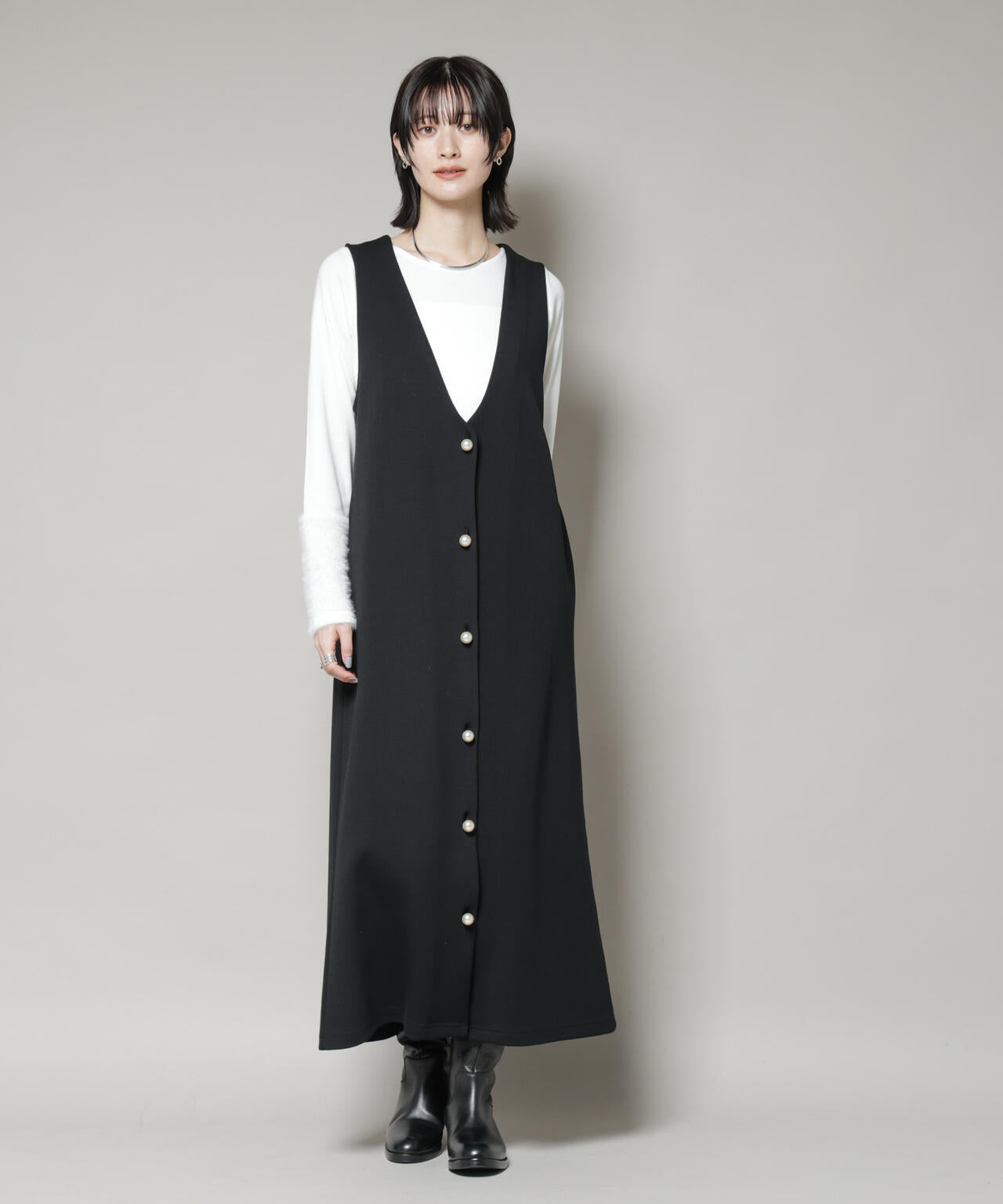 ジレワンピース×ファースリーブトップス アンサンブルセット