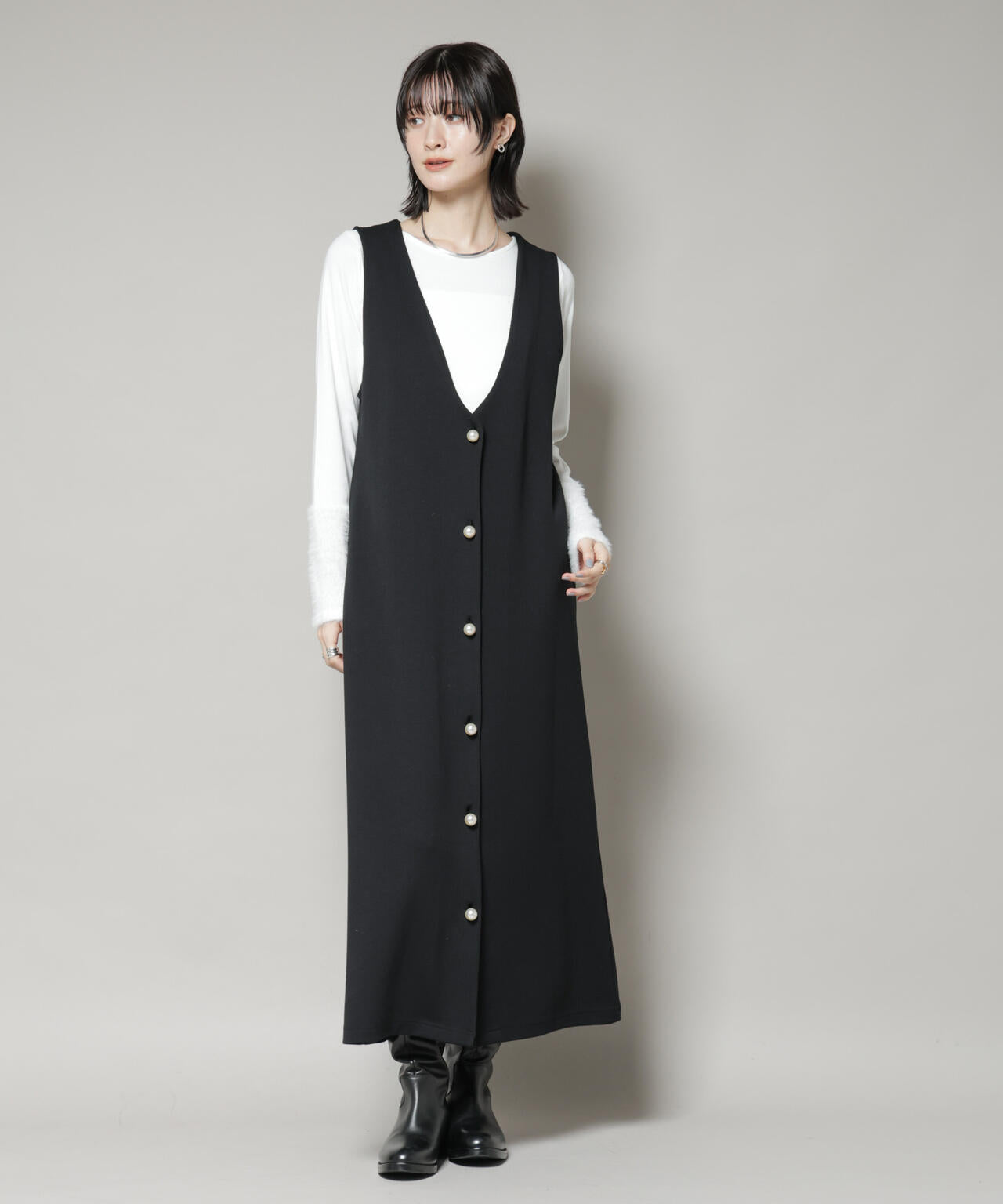 ジレワンピース×ファースリーブトップス アンサンブルセット