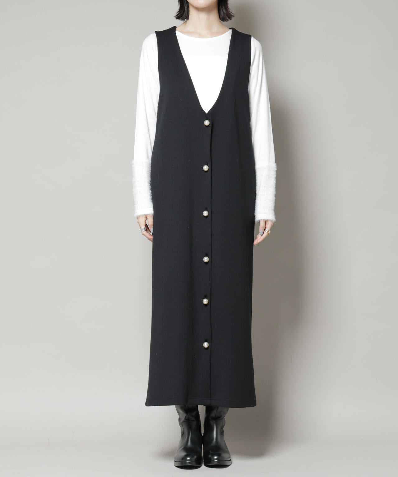 ジレワンピース×ファースリーブトップス アンサンブルセット