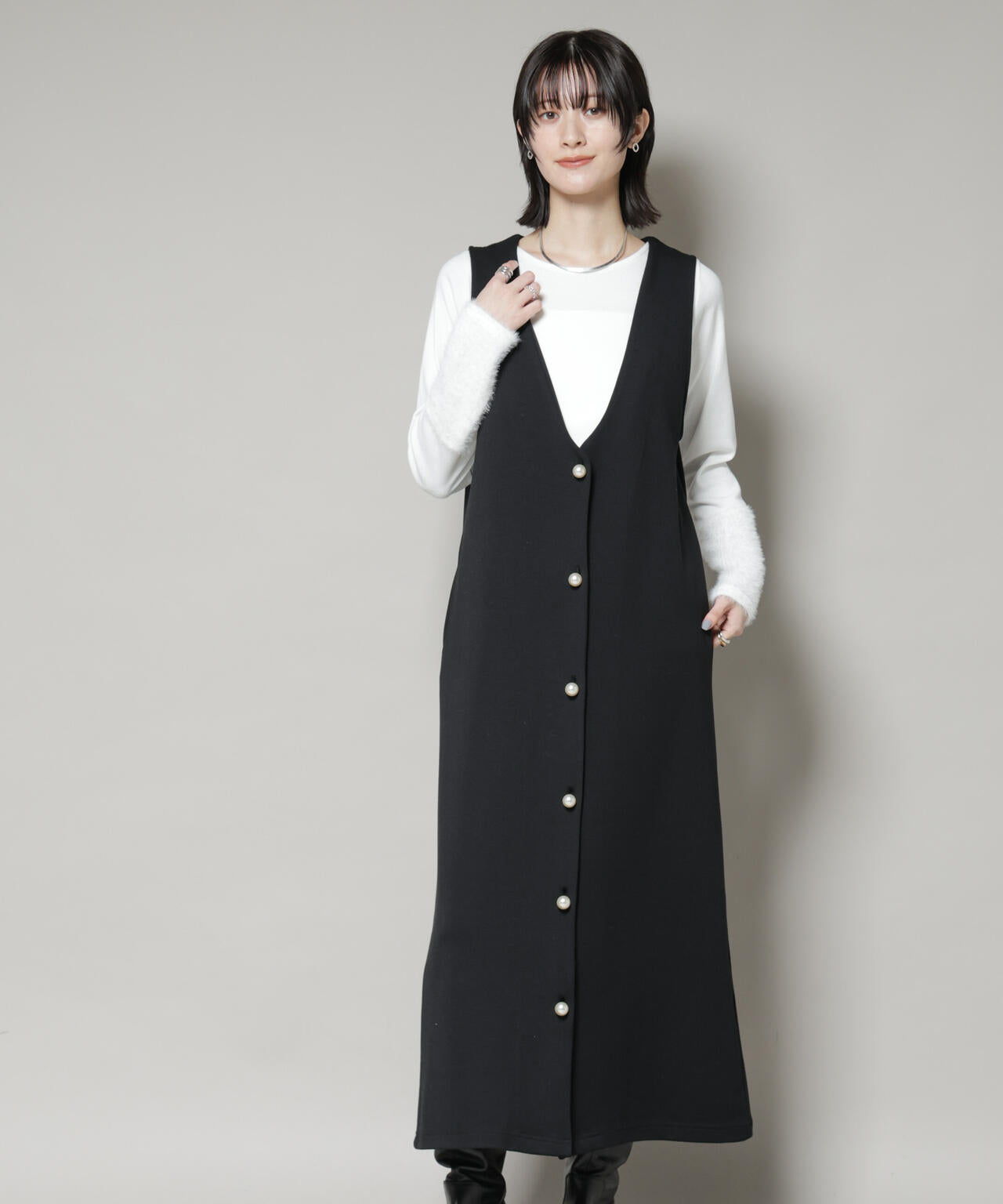 ジレワンピース×ファースリーブトップス アンサンブルセット