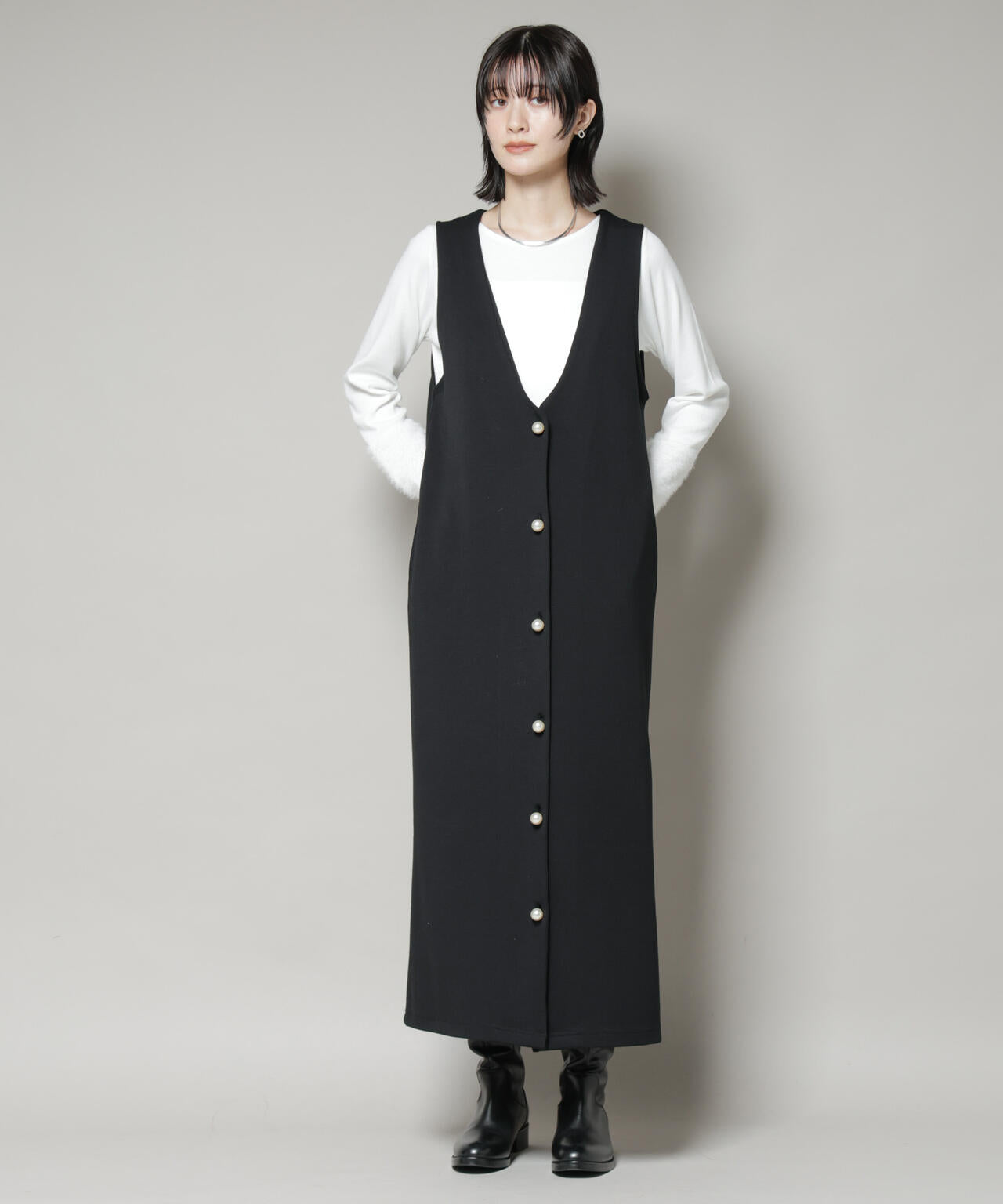 ジレワンピース×ファースリーブトップス アンサンブルセット