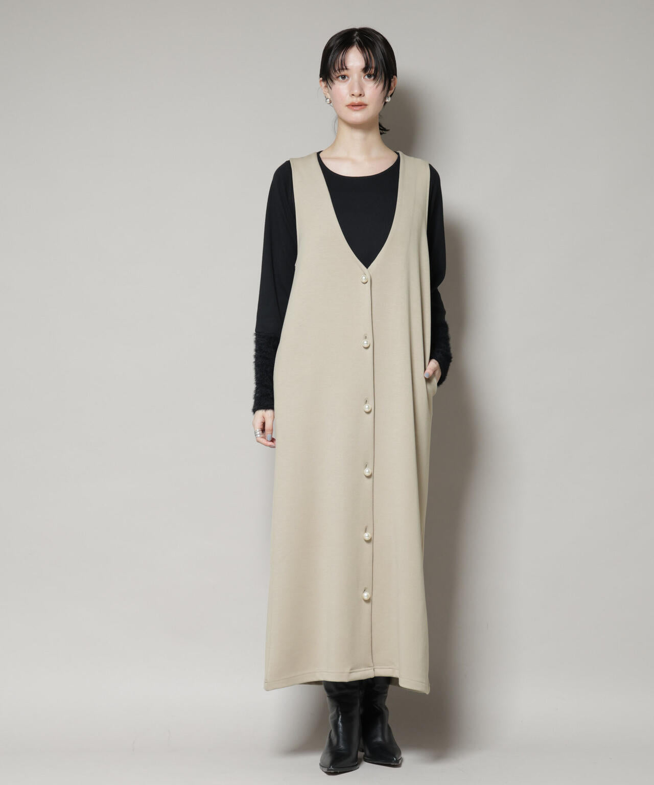 ジレワンピース×ファースリーブトップス アンサンブルセット