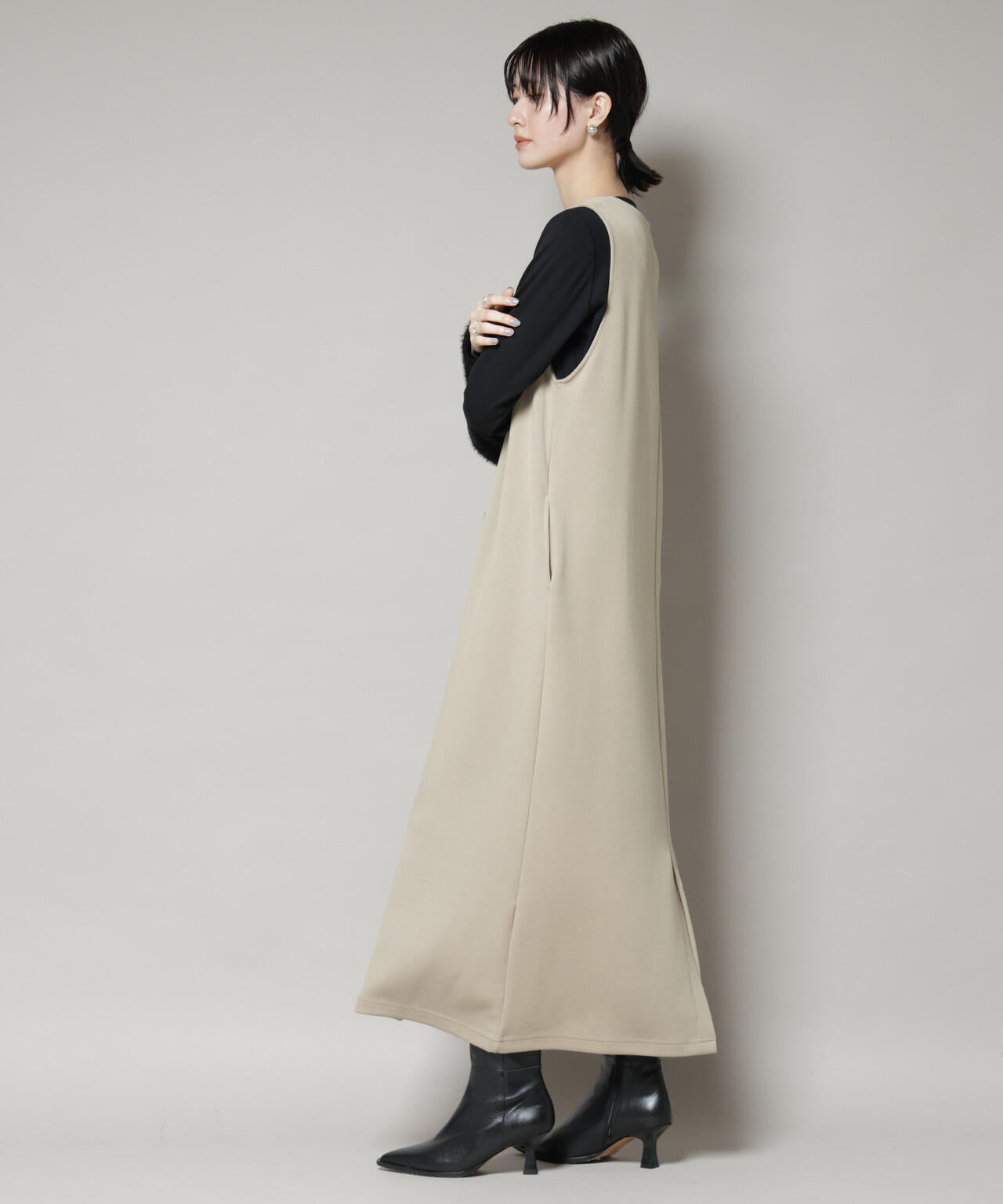 ジレワンピース×ファースリーブトップス アンサンブルセット