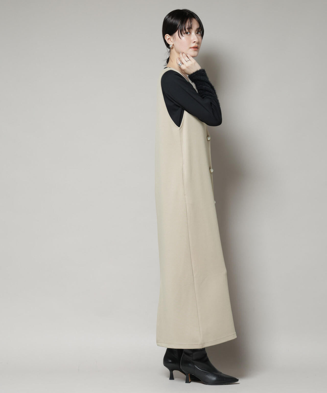 ジレワンピース×ファースリーブトップス アンサンブルセット