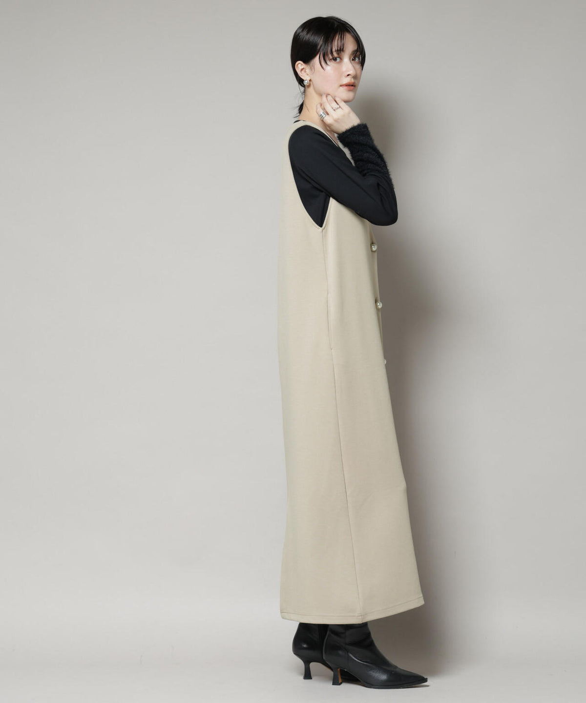 ジレワンピース×ファースリーブトップス アンサンブルセット