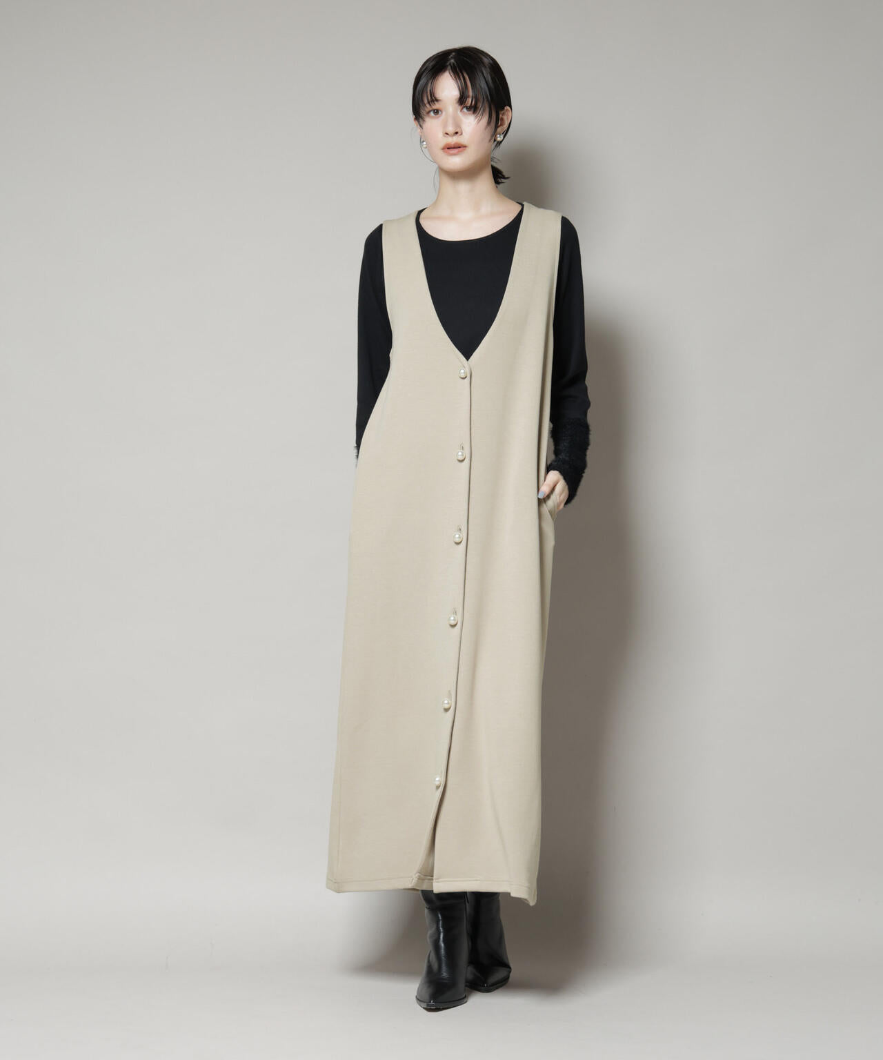 ジレワンピース×ファースリーブトップス アンサンブルセット