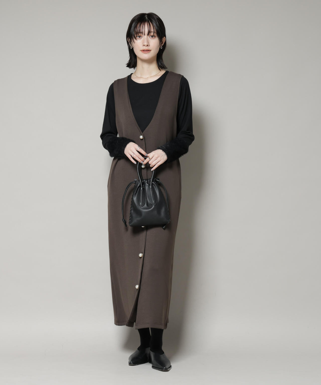 ジレワンピース×ファースリーブトップス アンサンブルセット