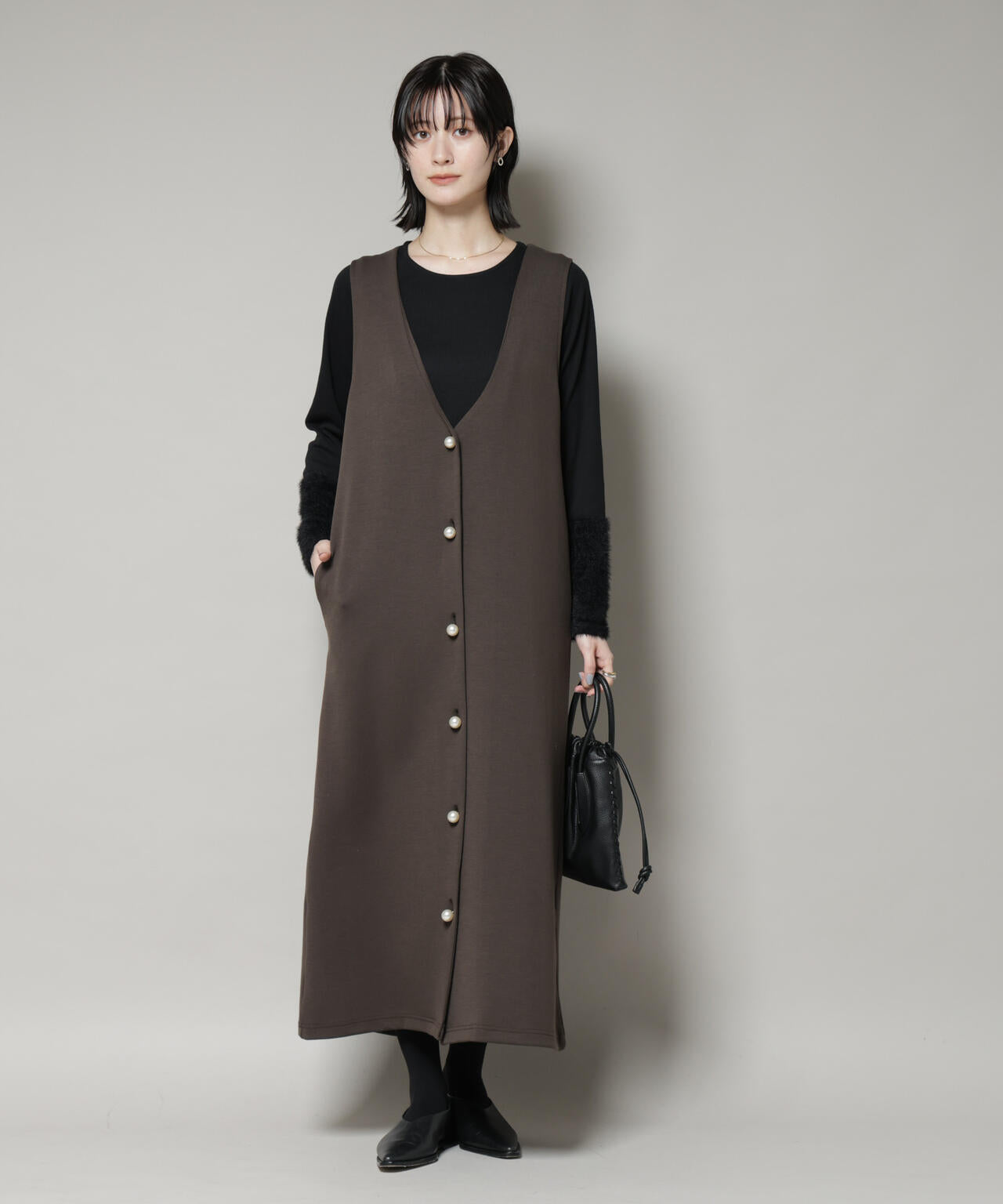 ジレワンピース×ファースリーブトップス アンサンブルセット