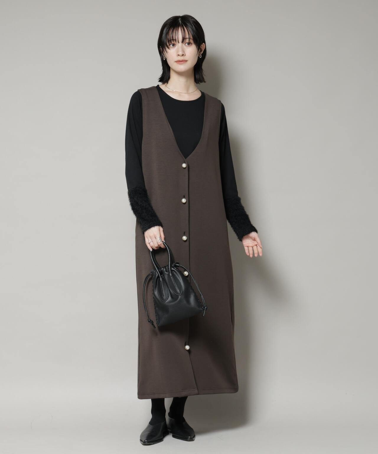 ジレワンピース×ファースリーブトップス アンサンブルセット