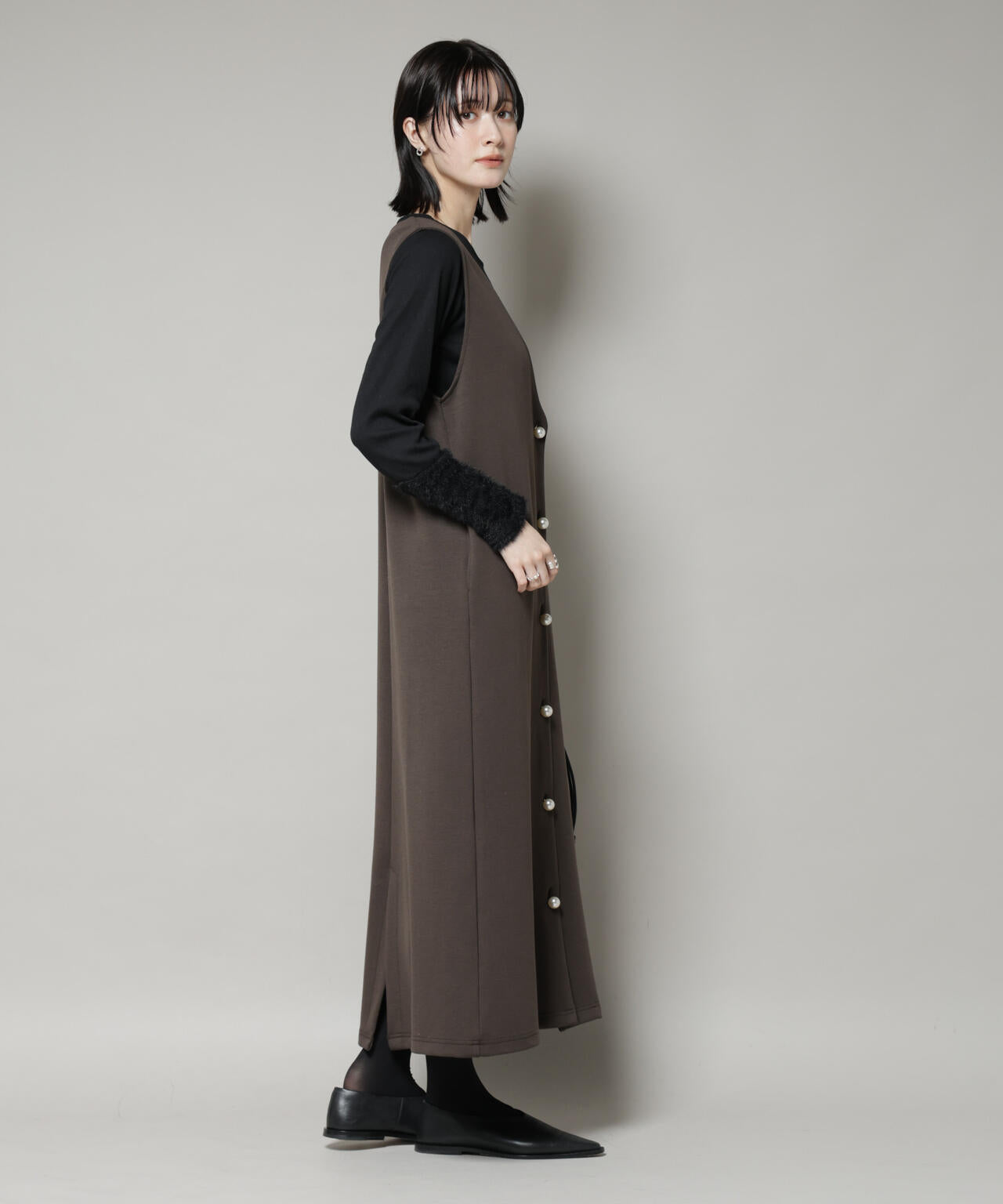 ジレワンピース×ファースリーブトップス アンサンブルセット