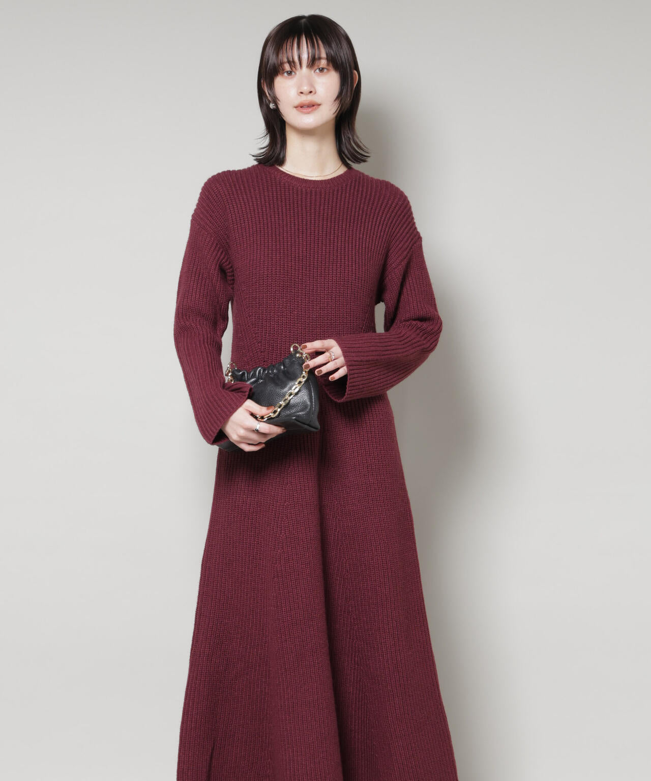 片畦フレアニットワンピース