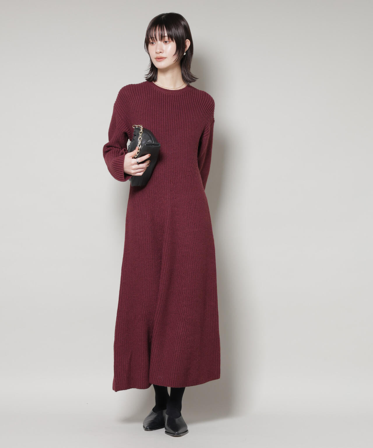 片畦フレアニットワンピース