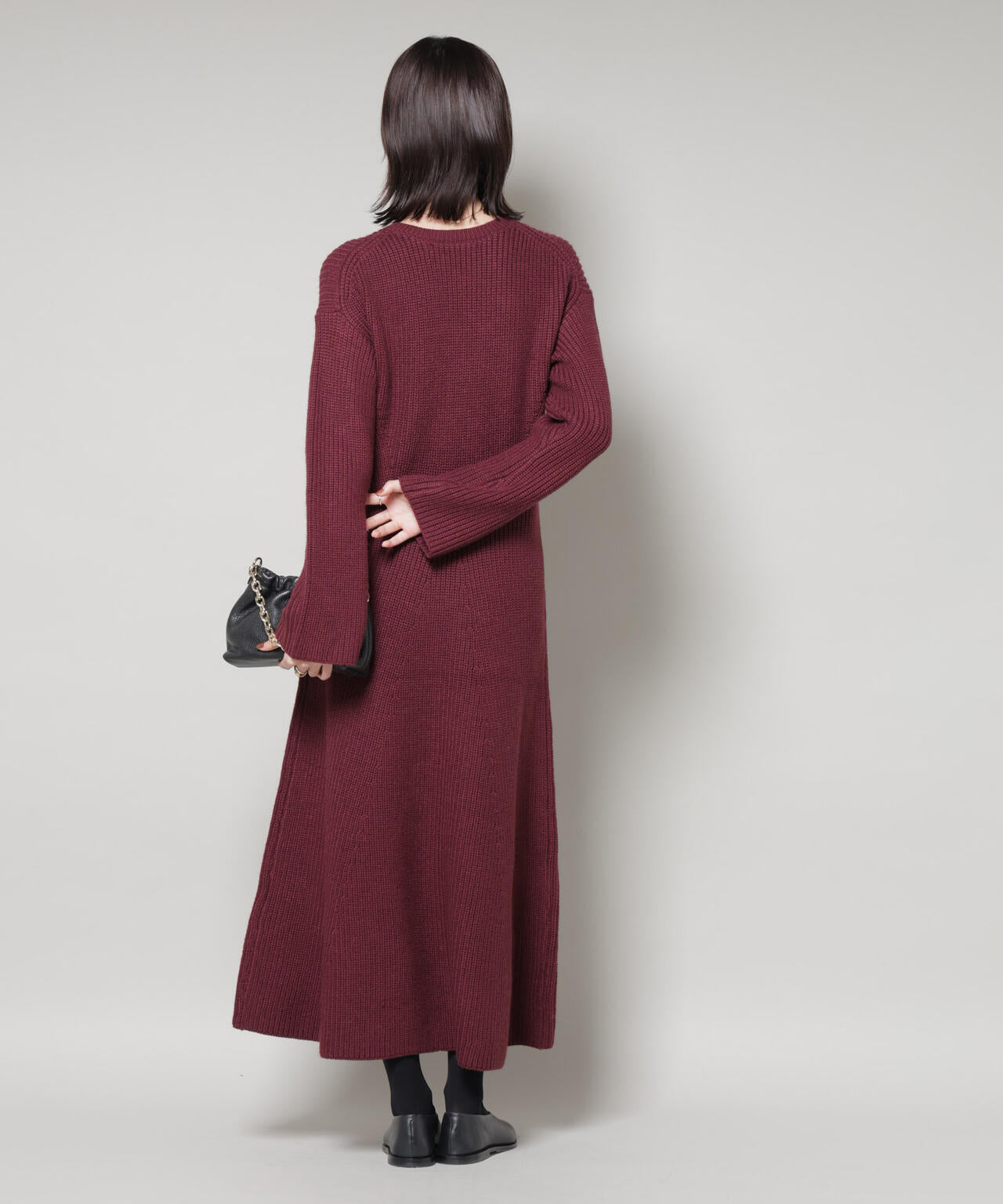 片畦フレアニットワンピース