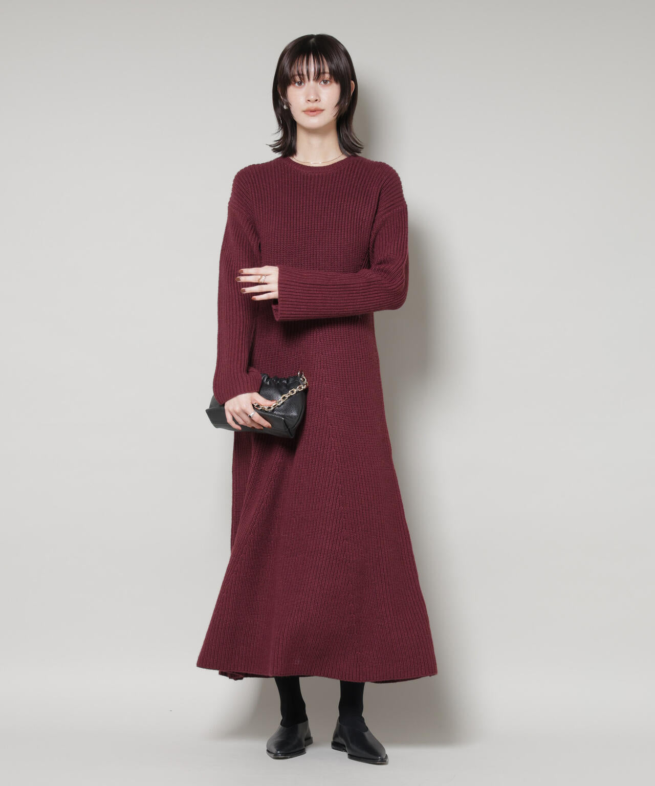 片畦フレアニットワンピース