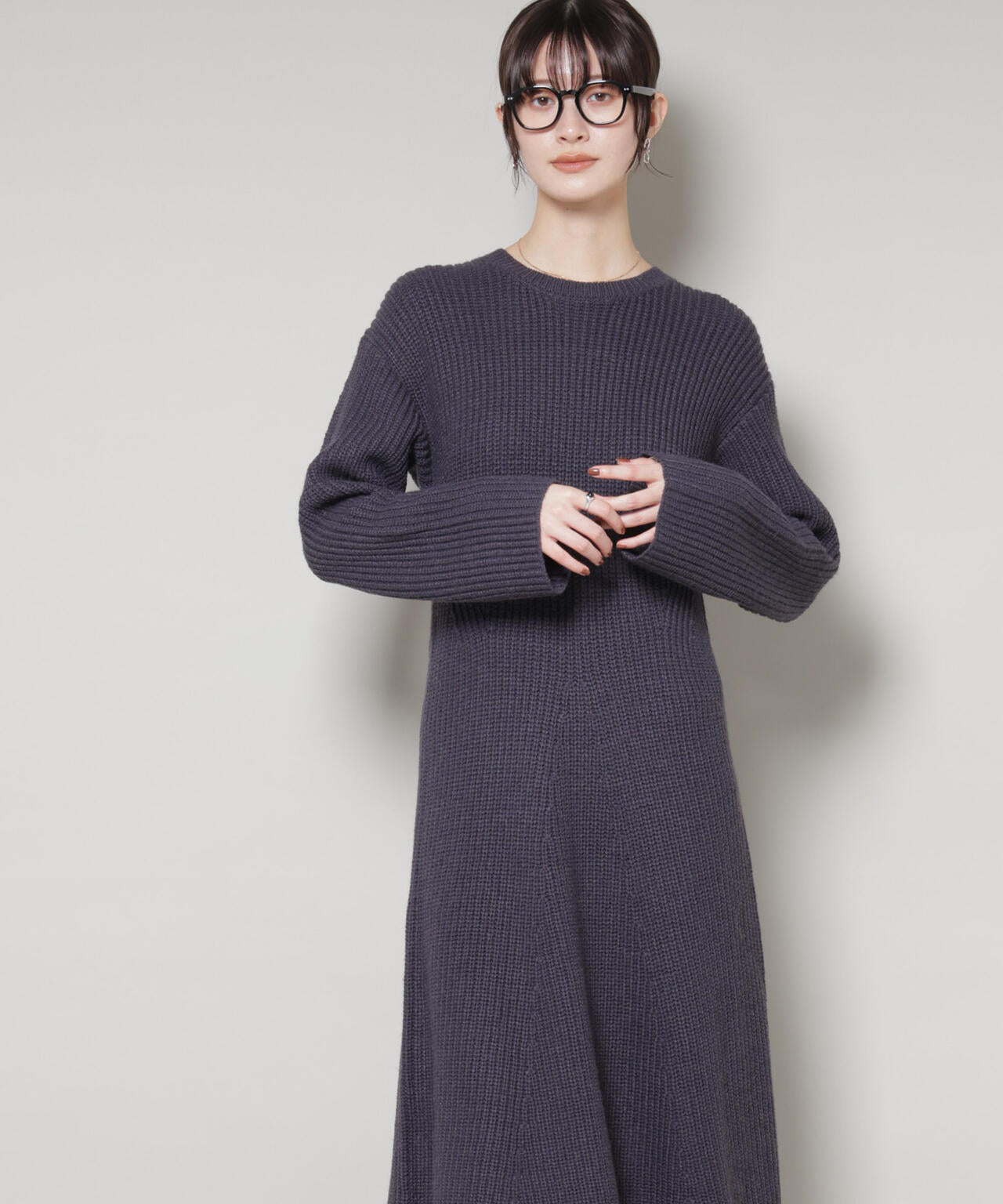 片畦フレアニットワンピース