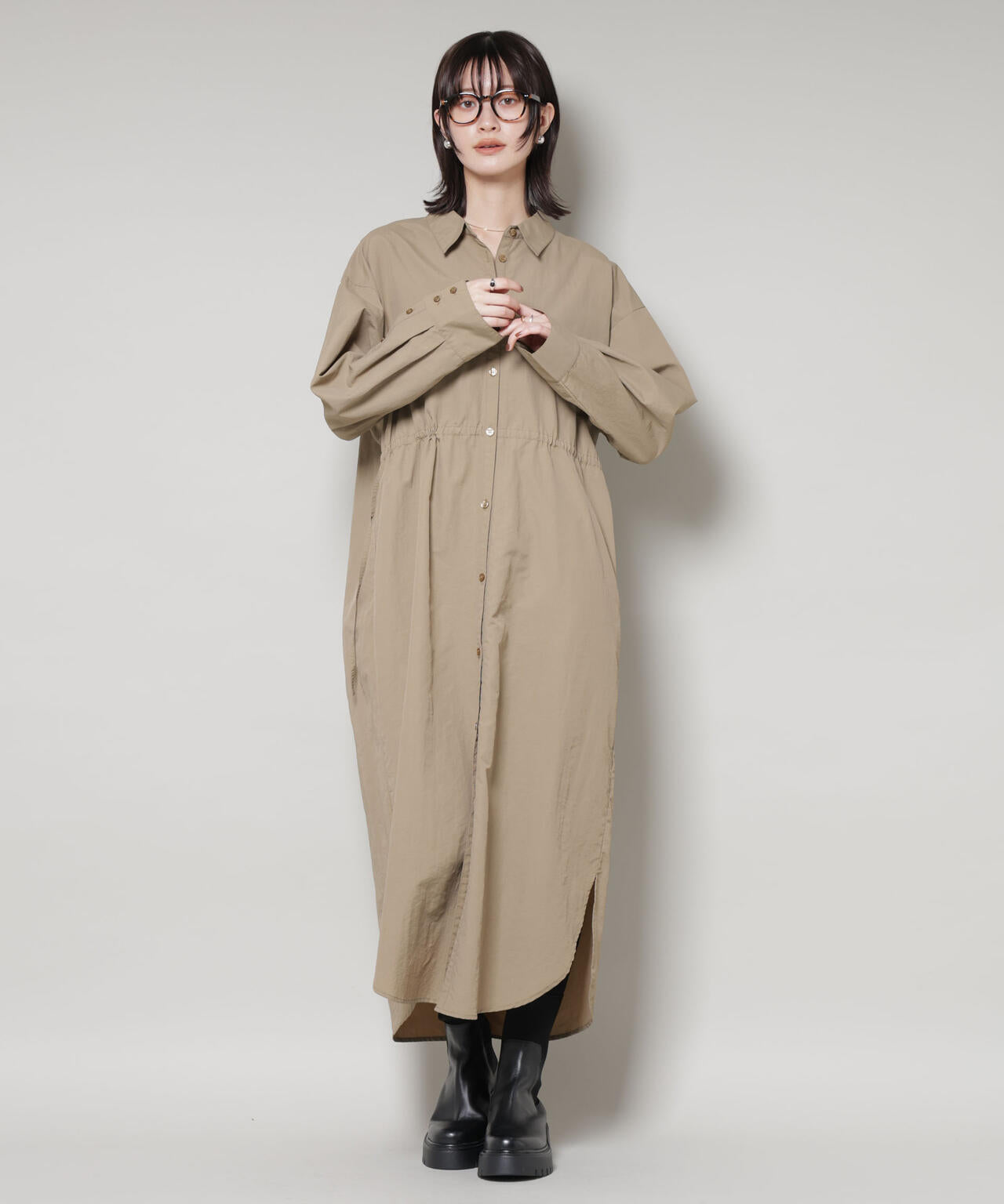 ナイロンタッサードロストシャツワンピース