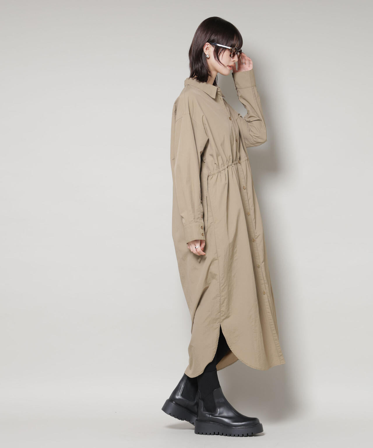 ナイロンタッサードロストシャツワンピース