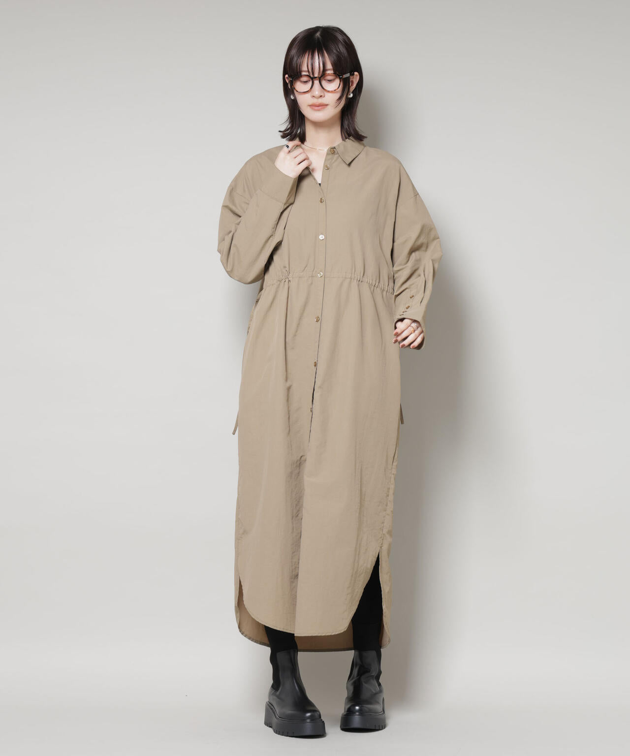 ナイロンタッサードロストシャツワンピース