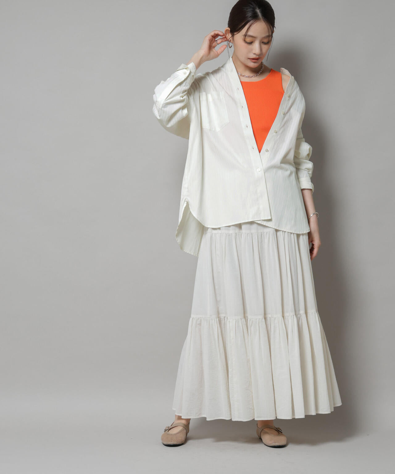 スタンドカラーストライプシャツ