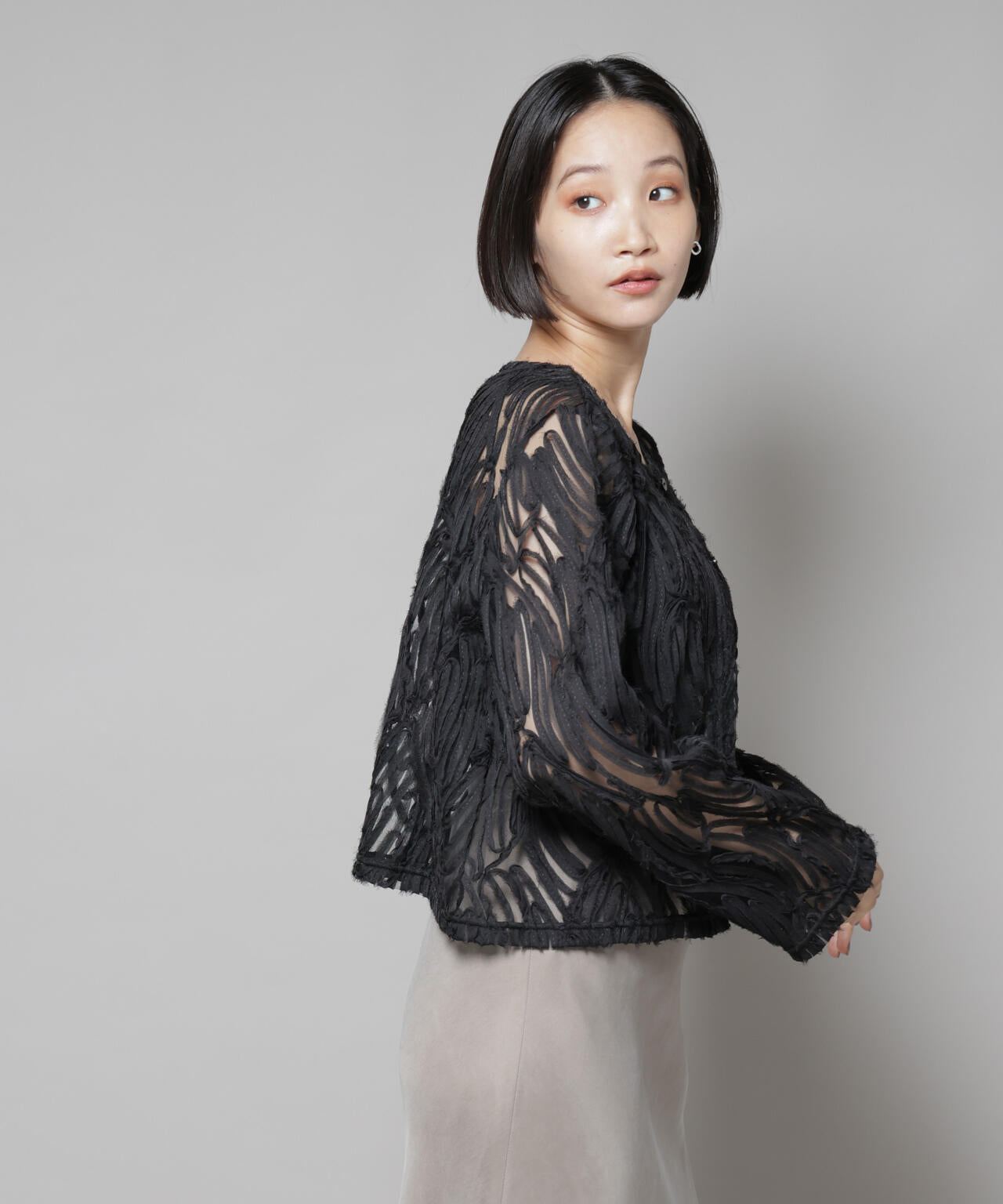 テープ刺繍チュール前後2wayカーディガン(セットアップ可)