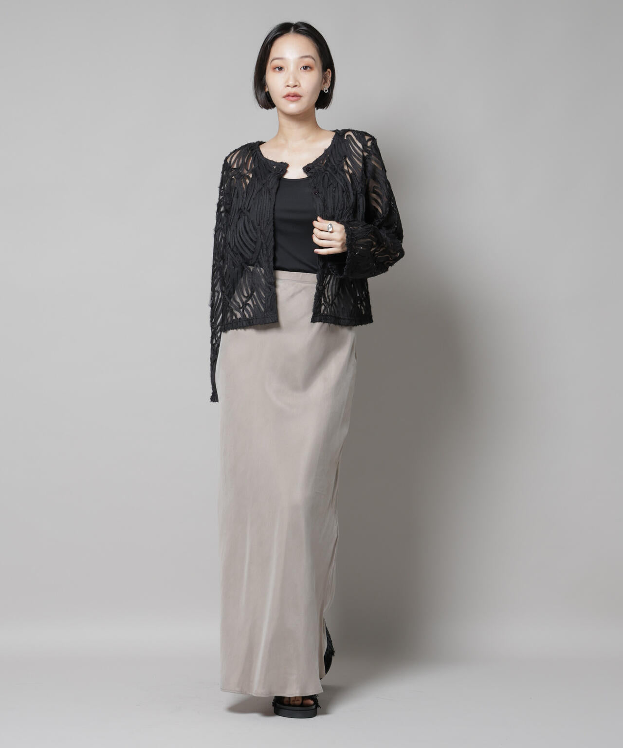 テープ刺繍チュール前後2wayカーディガン(セットアップ可)