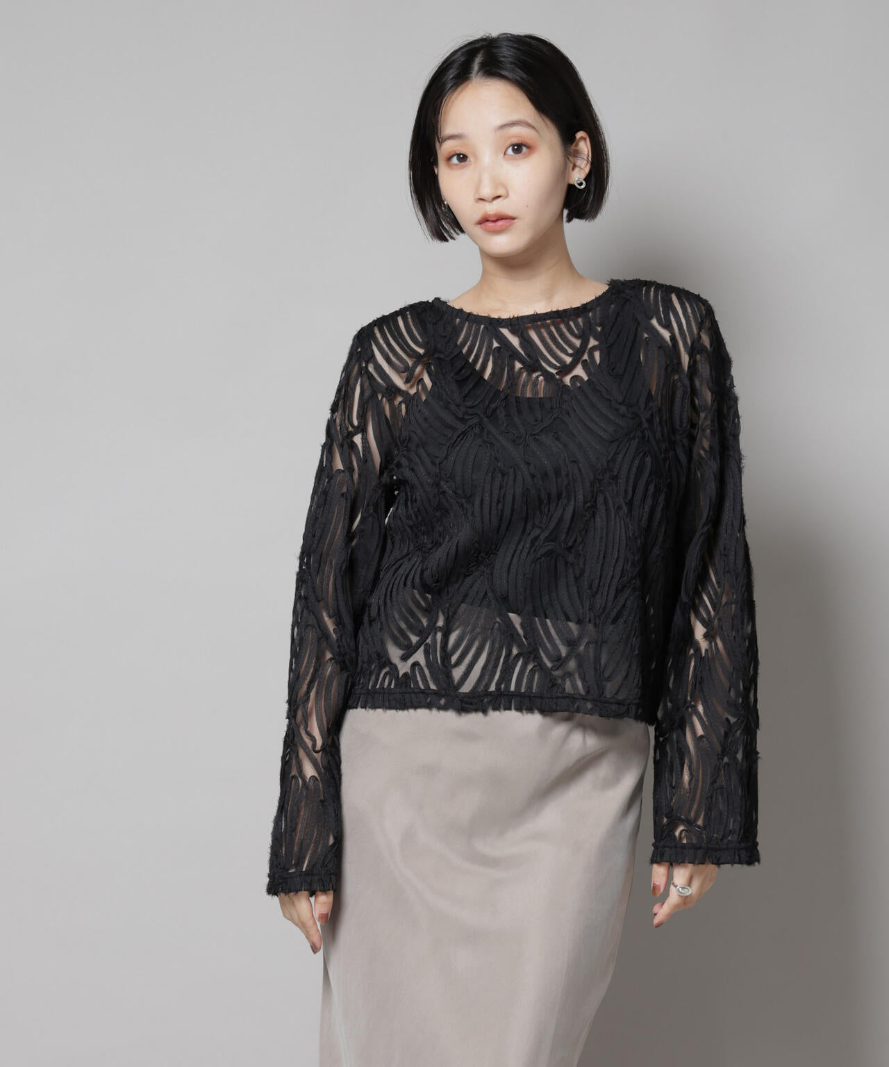 テープ刺繍チュール前後2wayカーディガン(セットアップ可)