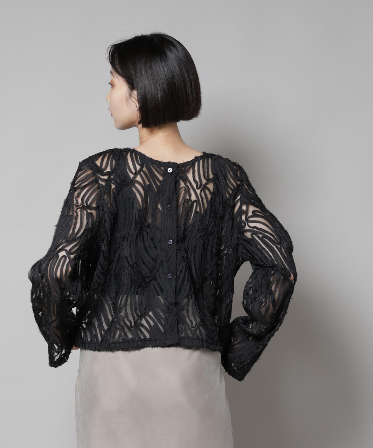 テープ刺繍チュール前後2wayカーディガン(セットアップ可)