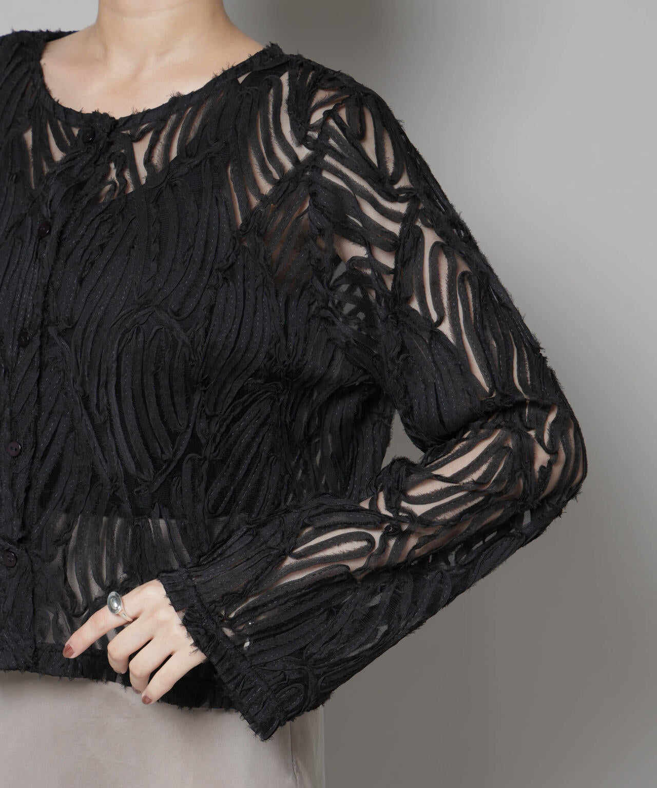 テープ刺繍チュール前後2wayカーディガン(セットアップ可)