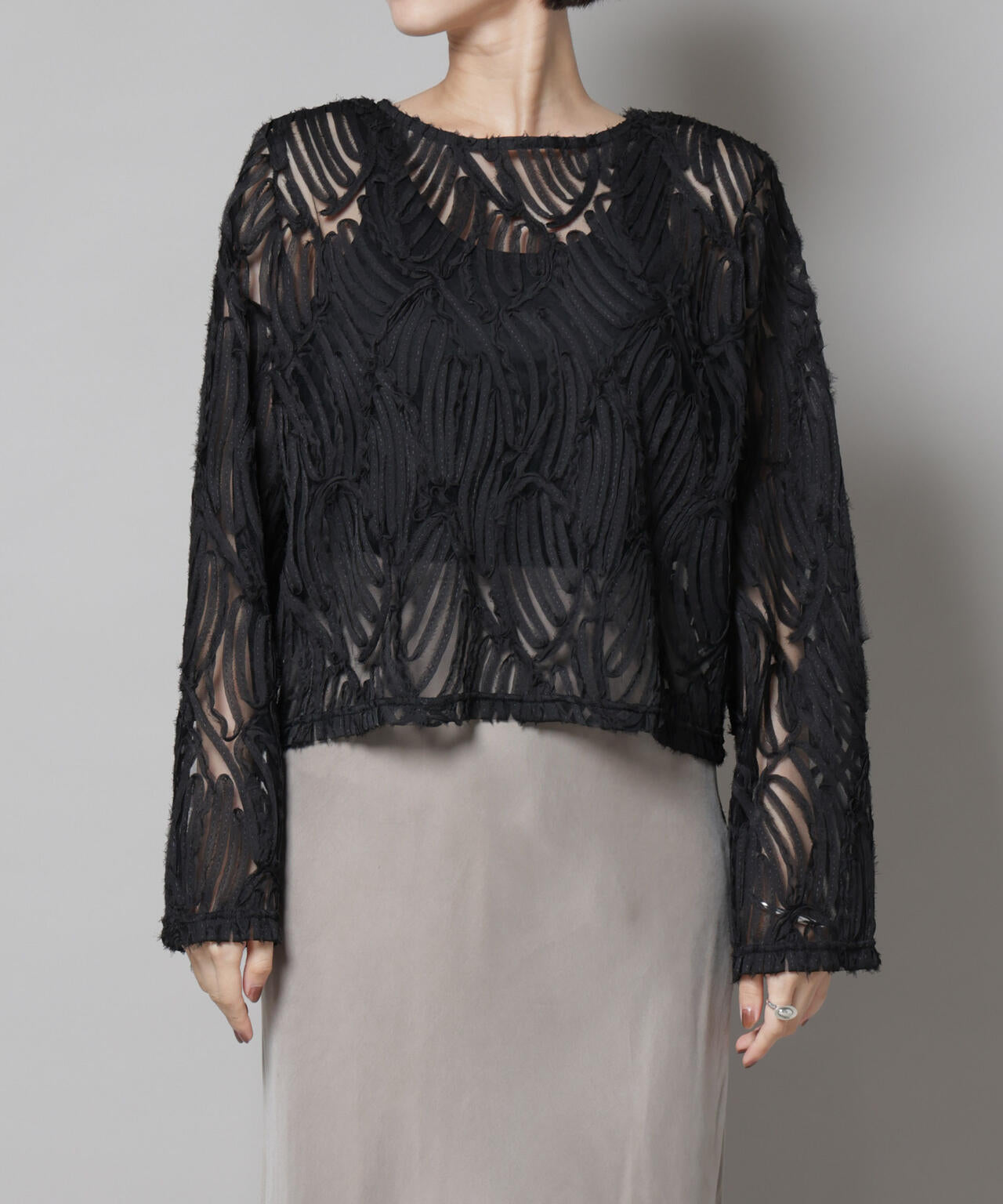 テープ刺繍チュール前後2wayカーディガン(セットアップ可)