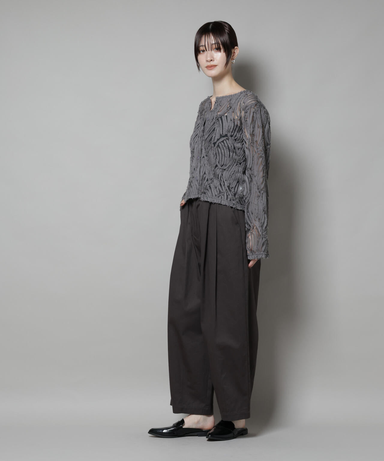 テープ刺繍チュール前後2wayカーディガン(セットアップ可)