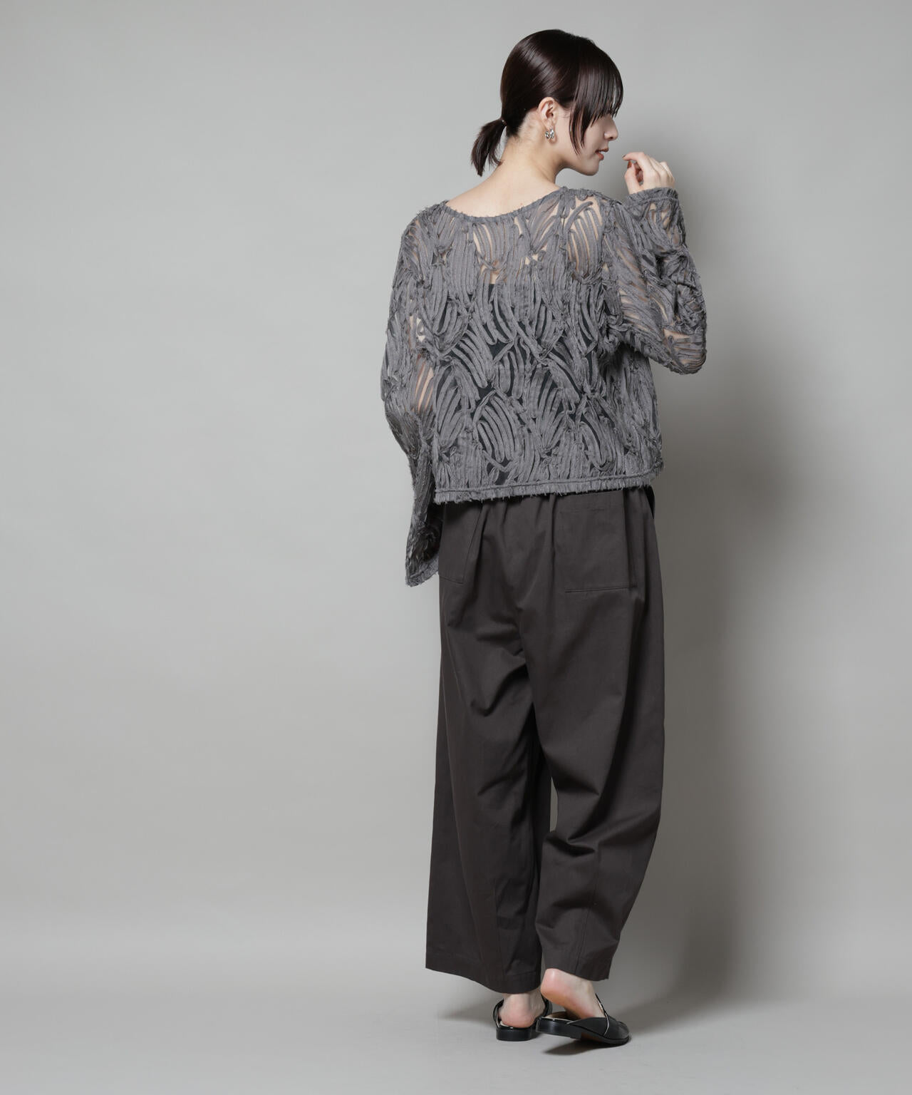 テープ刺繍チュール前後2wayカーディガン(セットアップ可)