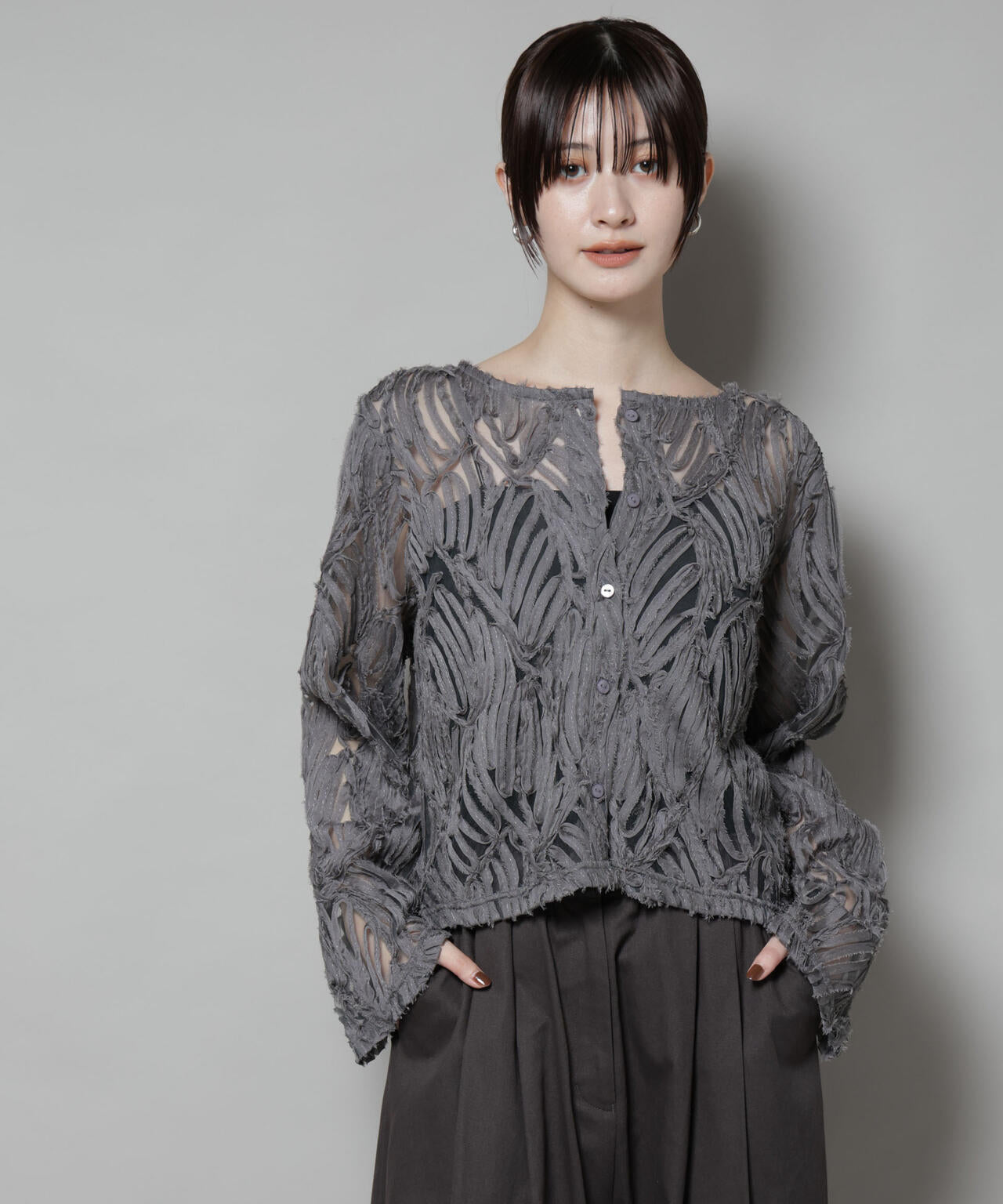 テープ刺繍チュール前後2wayカーディガン(セットアップ可)