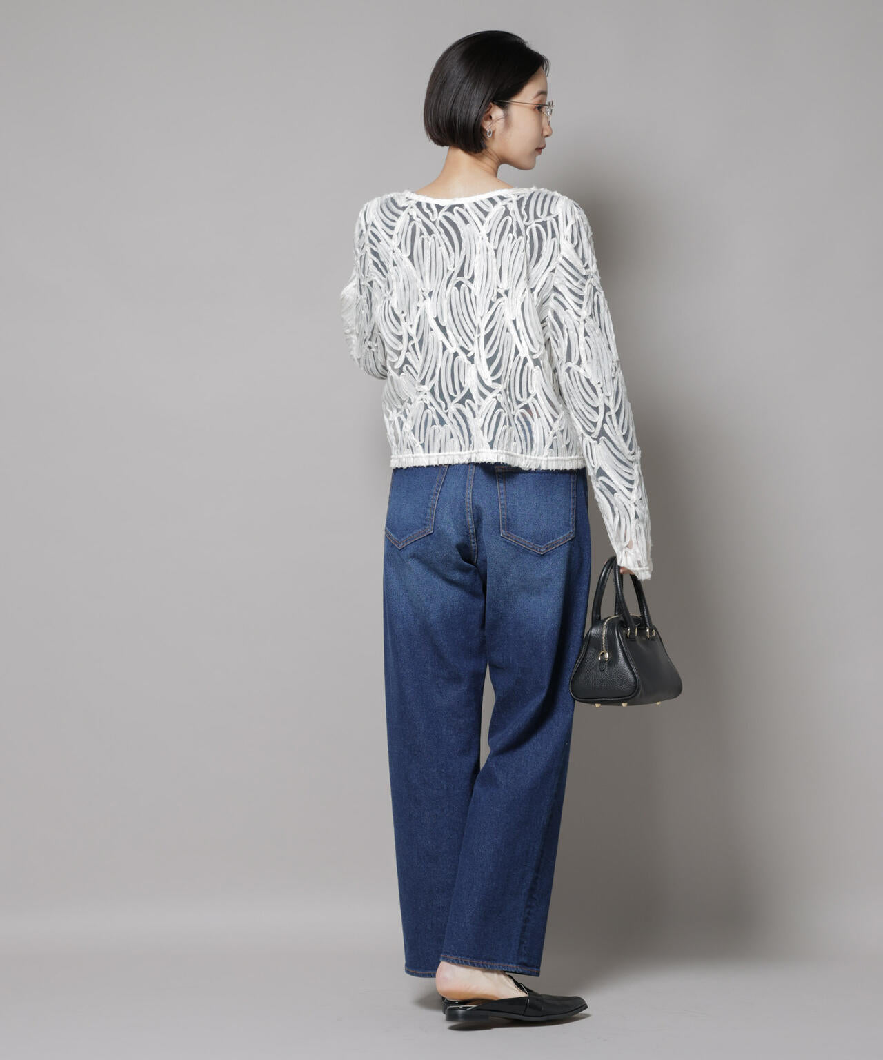 テープ刺繍チュール前後2wayカーディガン(セットアップ可)