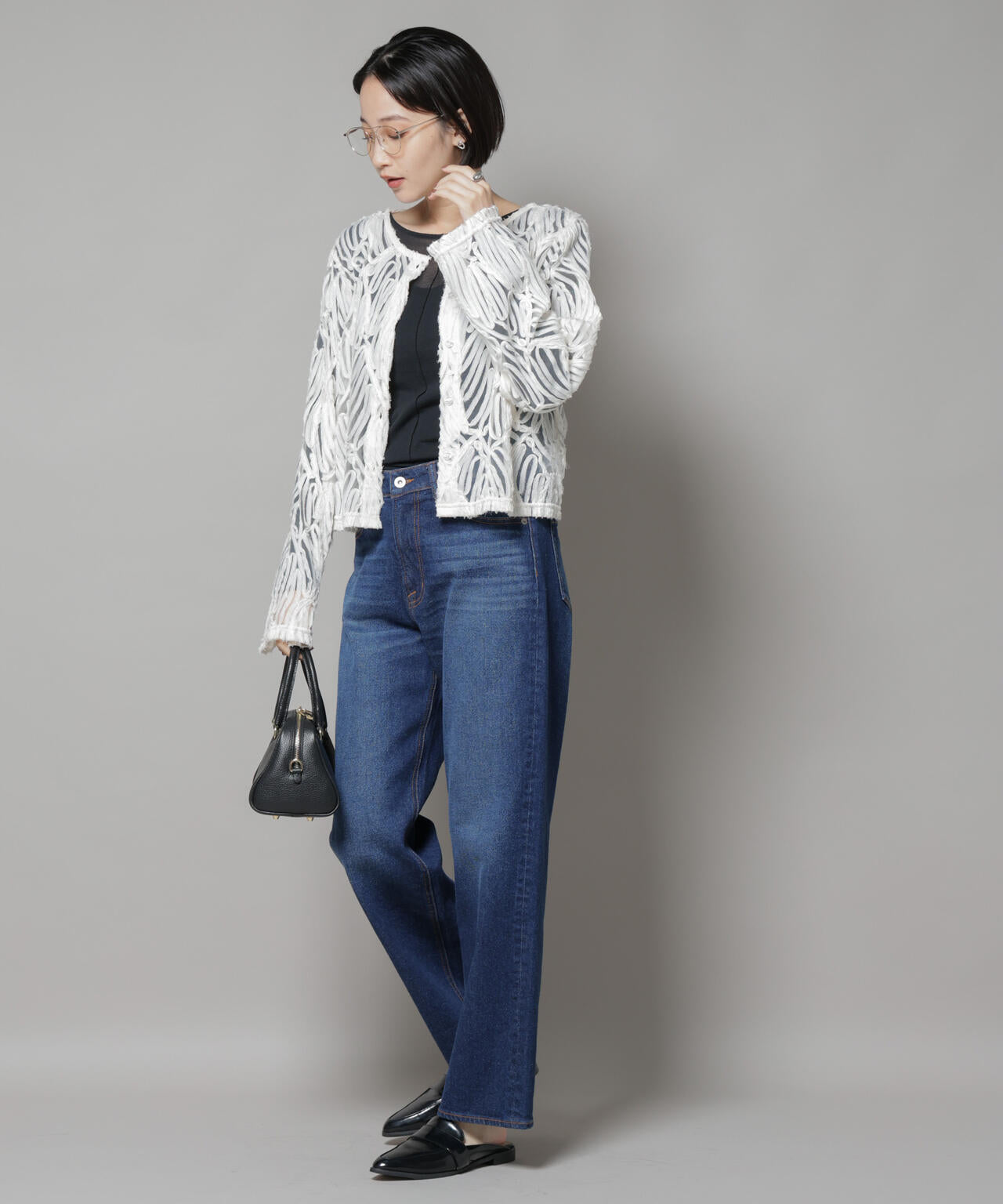 テープ刺繍チュール前後2wayカーディガン(セットアップ可)