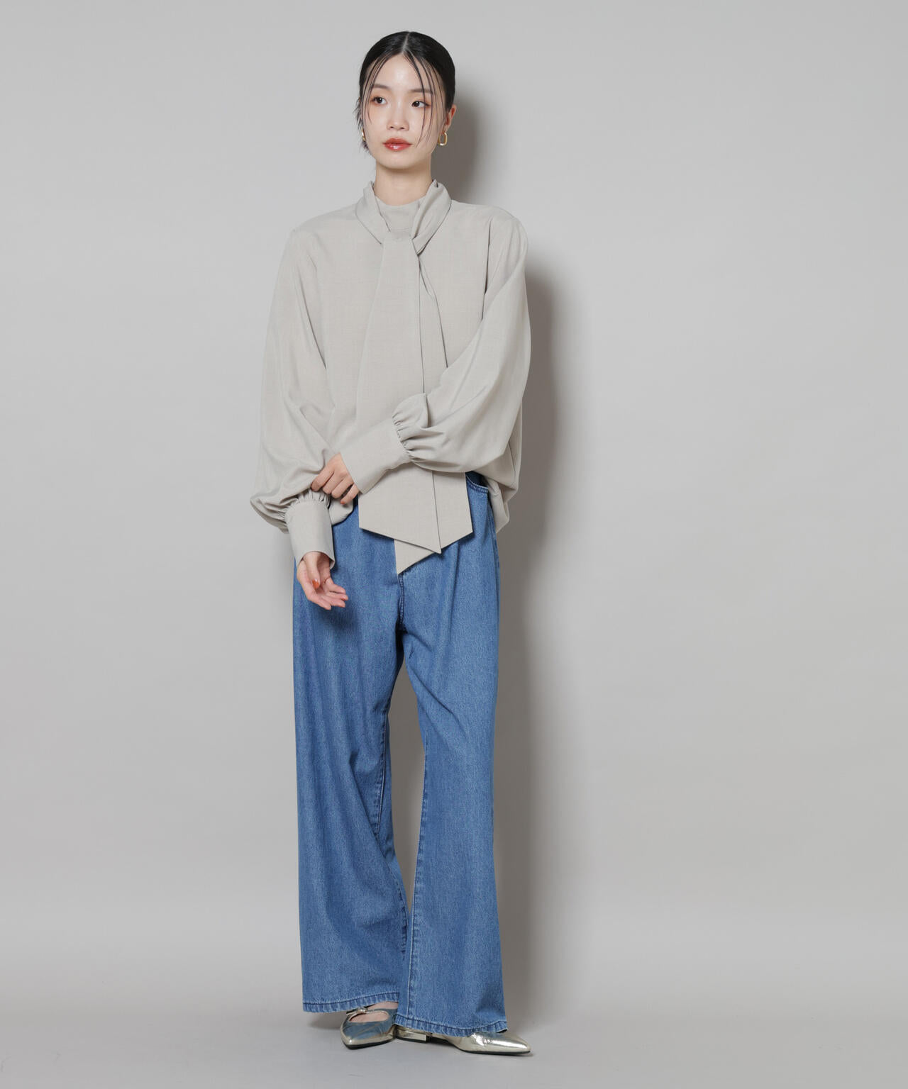 ボータイ取り外し可能2wayブラウス