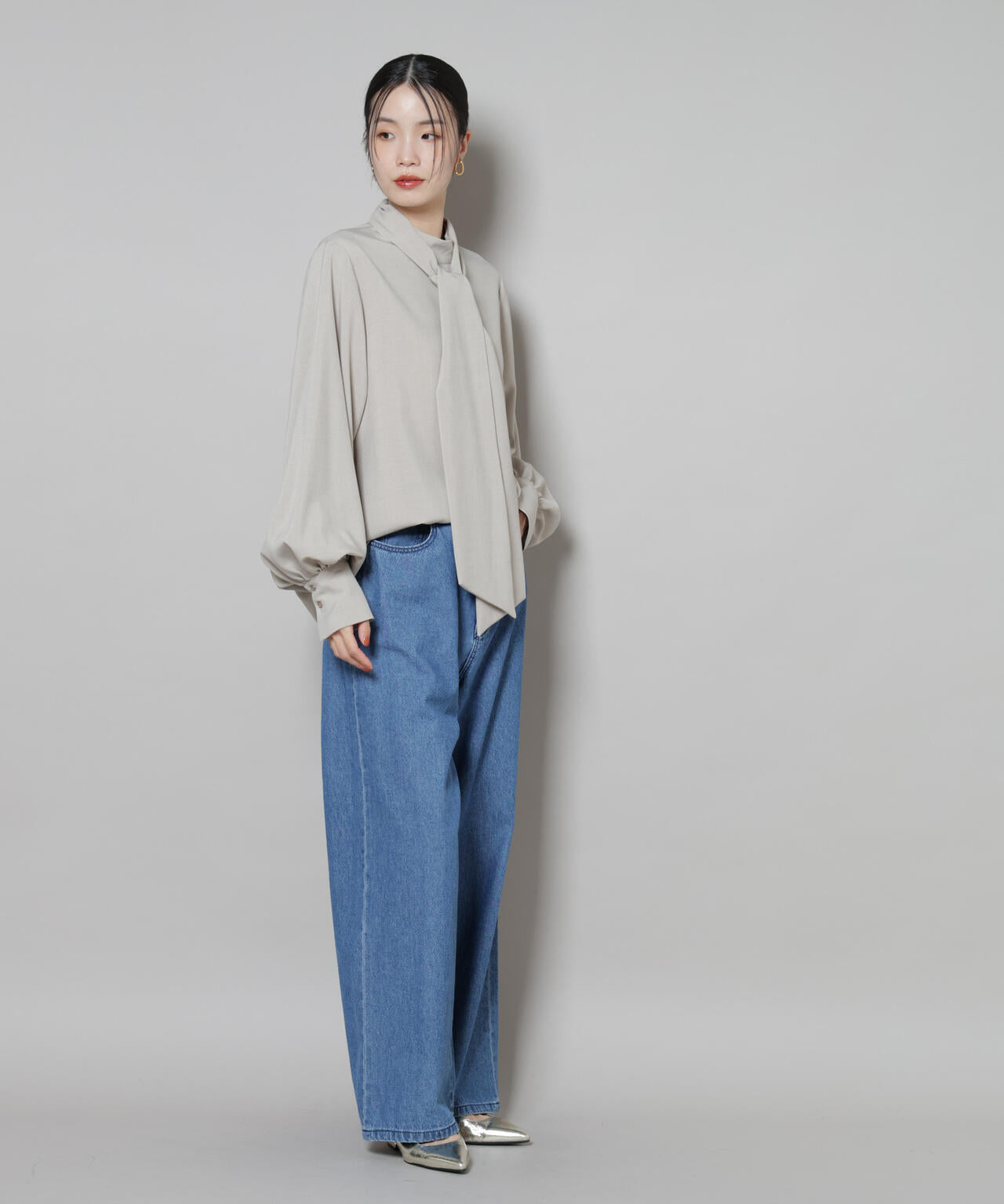 ボータイ取り外し可能2wayブラウス