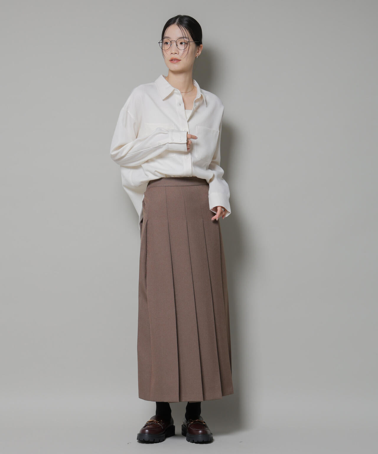 ウールライクポリエステルワイドシルエットシャツ(セットアップ可)