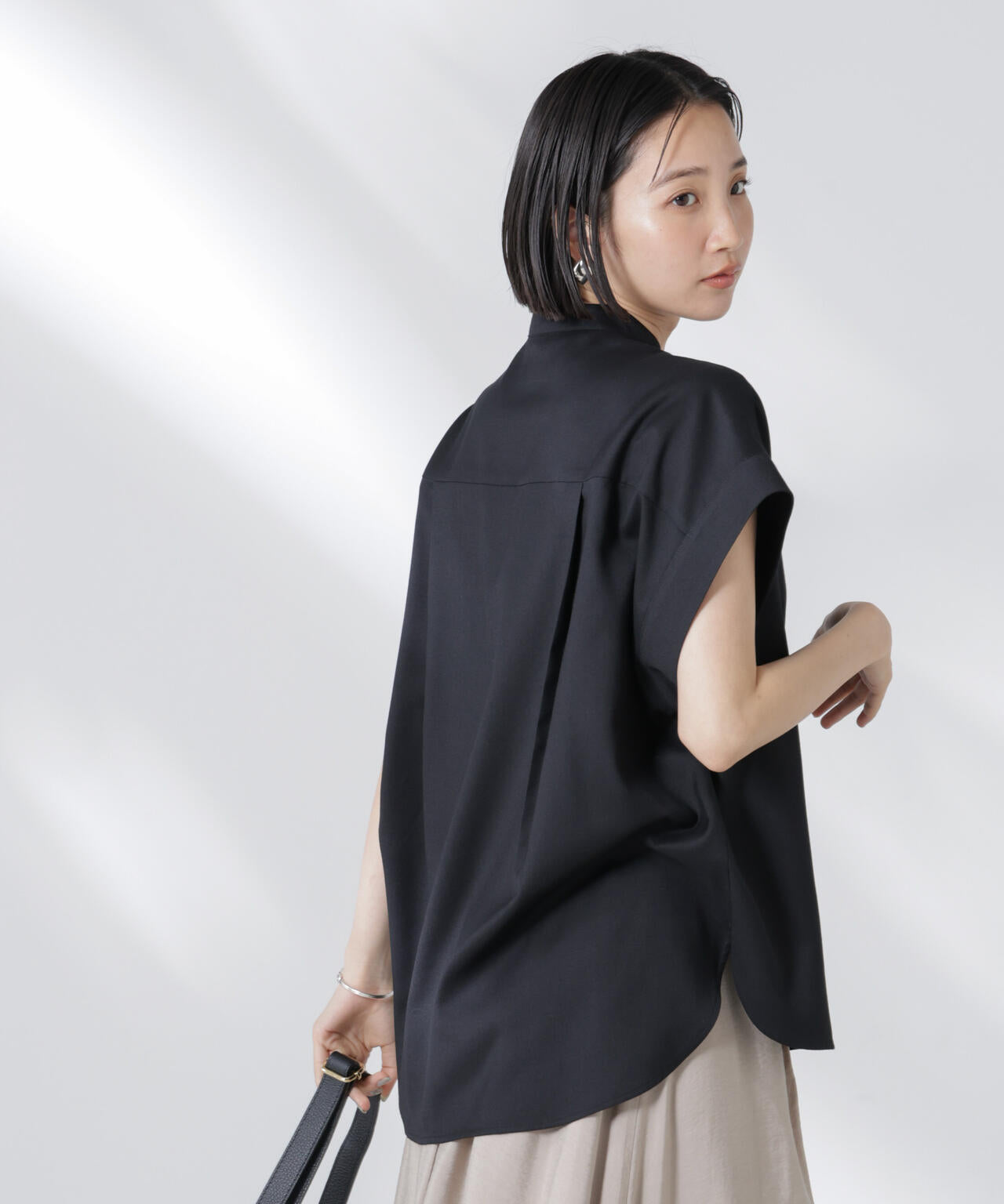 バンドカラーノースリーブシャツ(セットアップ可)