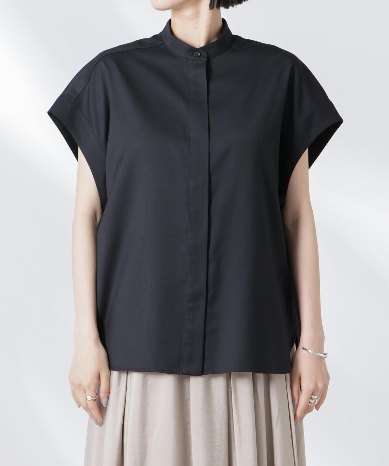 バンドカラーノースリーブシャツ(セットアップ可)