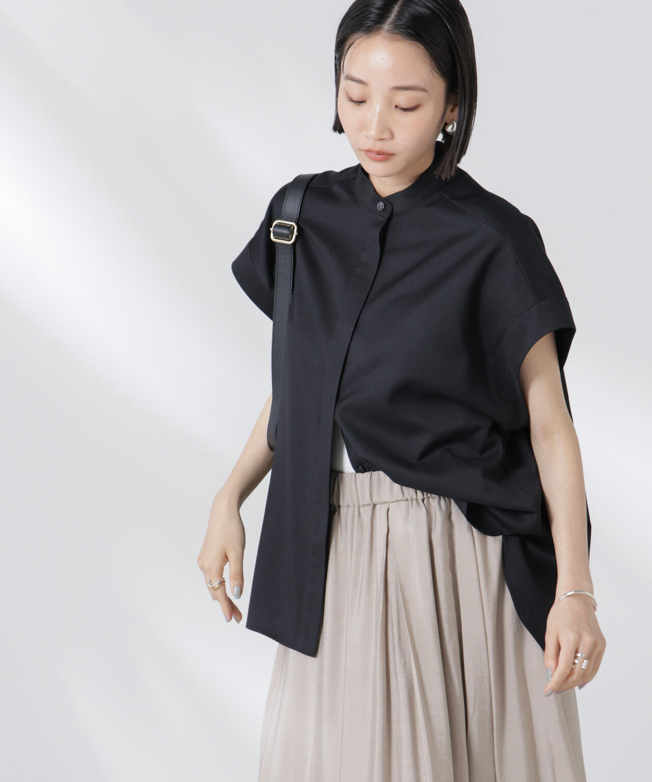 バンドカラーノースリーブシャツ(セットアップ可)